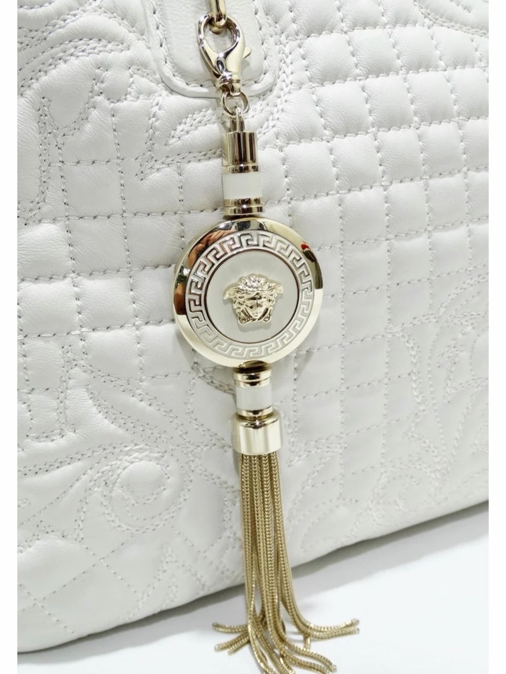 Versace White Handbag with Gold Baroque Lining